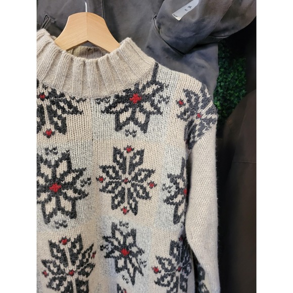 vtg 90s EDDIE BAUER SWEATER Small // wool medium gauge festive mock neck thick - Picture 2 of 4